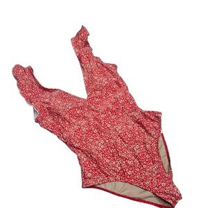 Summersalt Red Ditzy Floral‎ Ruffle Plunge One Piece Swimsuit 4 Summer Cottage